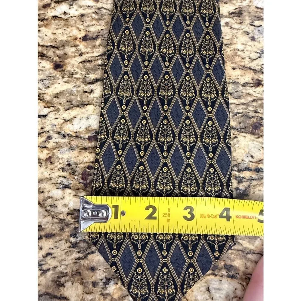 Valentino Cravatte Silk Tie Blue Gold Diamond Medallion Made in Italy